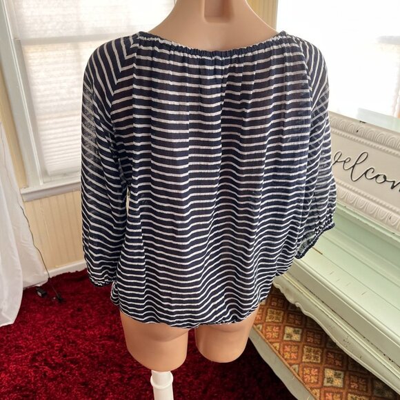J. Crew Navy White Striped Gauze Boho Peasant top sz XS - Picture 4 of 5